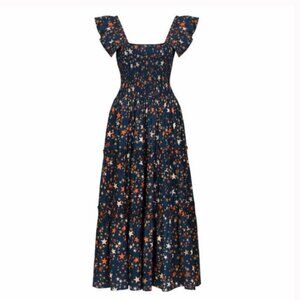 Sunshine Tienda Rio Dress Dark Sky Star Print Smocked Cotton Size 2XL Womens NWT